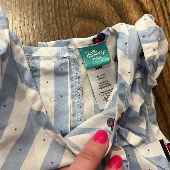 Blue and White 24 Month Girls Dress Mickey Mouse & Bow Back - Picture 2 of 6